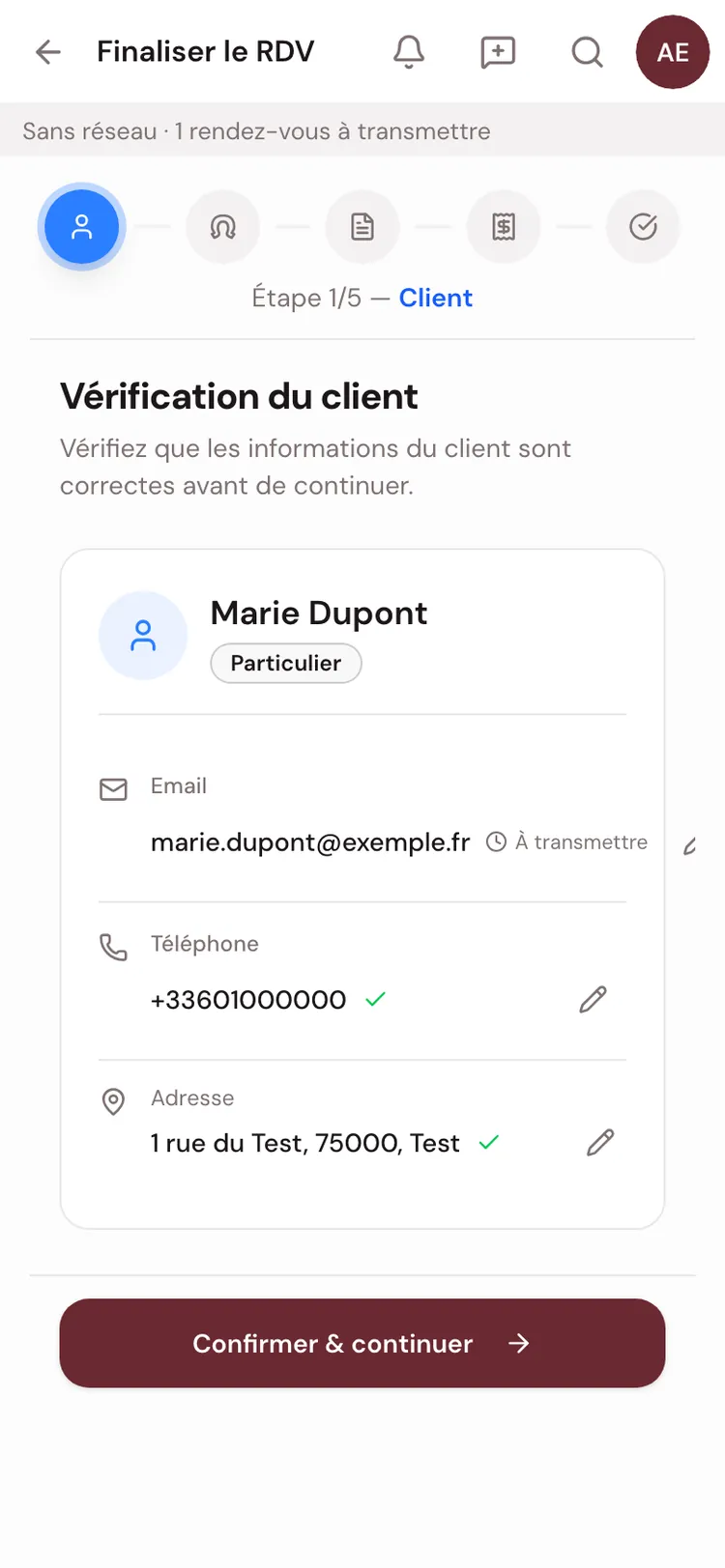 La finalisation d’un rendez-vous sans réseau, une saisie marquée À transmettre