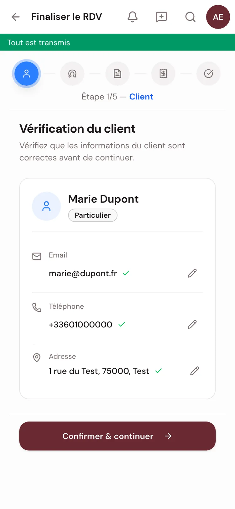 Le bandeau Tout est transmis au retour du réseau